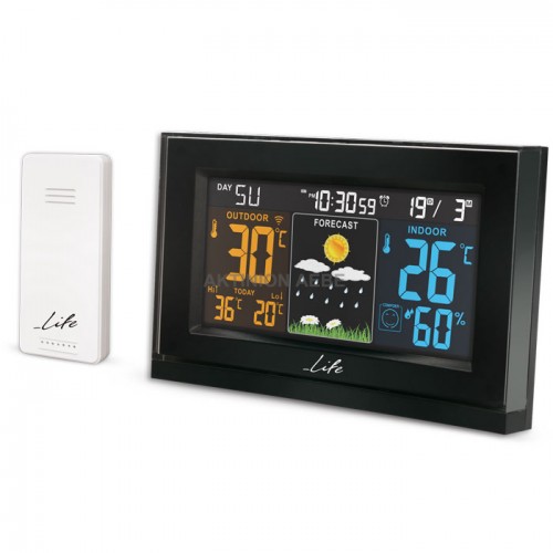 LIFE Tundra Curved Weather station with wireless outdoor sensor and clock with alarm