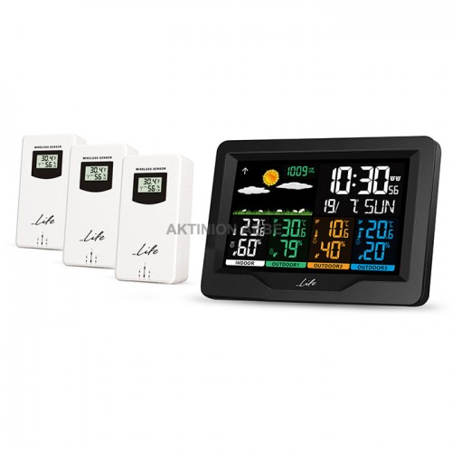LIFE CONTINENTAL Weather station with 3 wireless outdoor sensors color 5.9 color LCD display and clock alarm