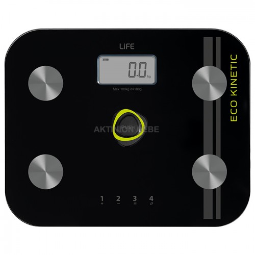 LIFE ECO KINETIC Battery-free γυάλινη ψηφιακή ζυγαριά μπάνιου με λιπομέτρηση