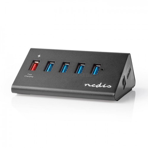 NEDIS UHUBUP3510BK USB 3.0 Hub 4 θυρών + 1 θύρα QC3.0 με τροφοδοτικό