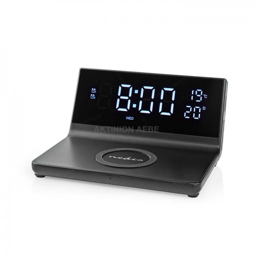 NEDIS WCACQ20BK Aσύρματος Qi ταχυφόρτιστης κινητού & ρολόι ξυπνητήρι