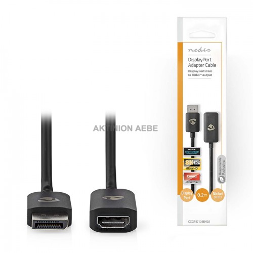 NEDIS CCGP37108BK02 Καλώδιο DisplayPort αρσ σε HDMI θηλ 0.2m